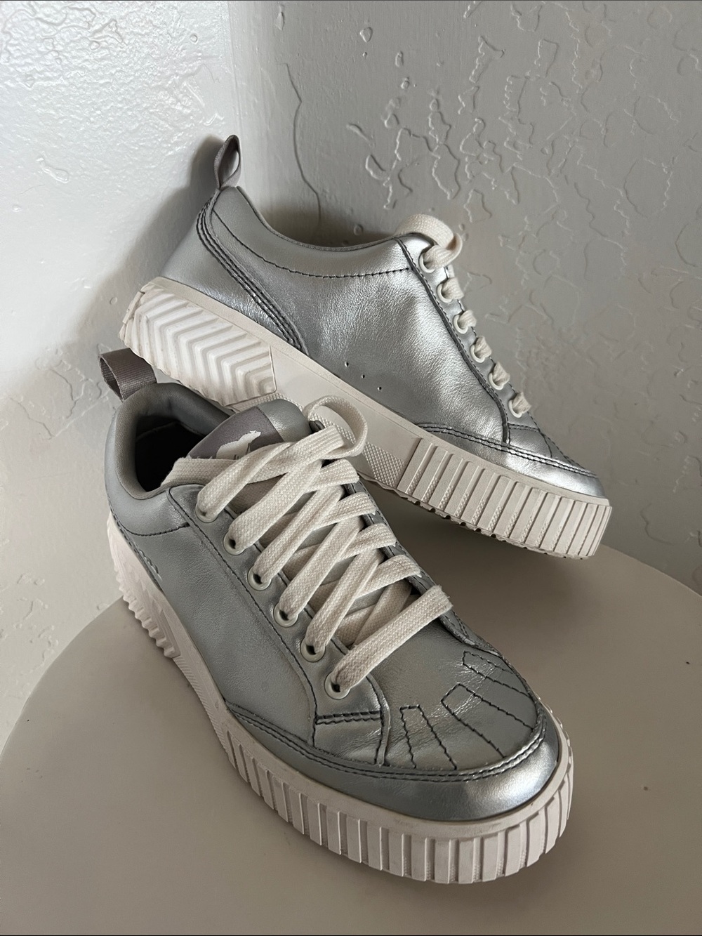 Sorel Silver Metallic Platform Sneakers
